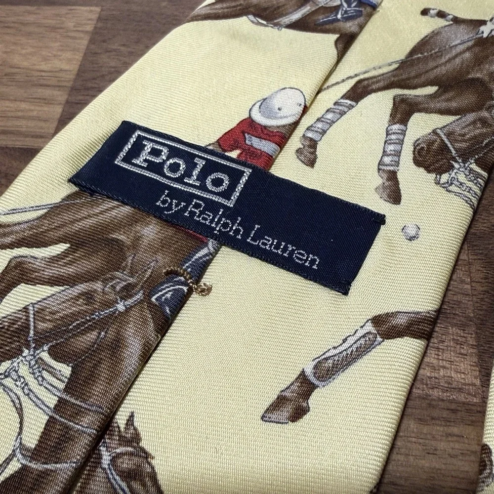 Rare VTG Polo Ralph Lauren Polo Players Horses Silk Tie Equestrian Hand Made USA